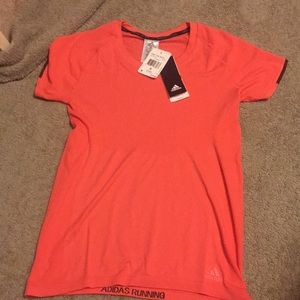 Neon coral adidas running shirt